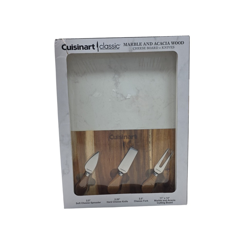 Cuisinart Classic Marble and Acacia Wood Cheese Board Set with Knives NEW